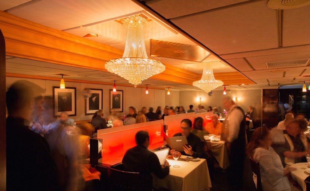 Inside Caffe Abbracci's dramatic dining room