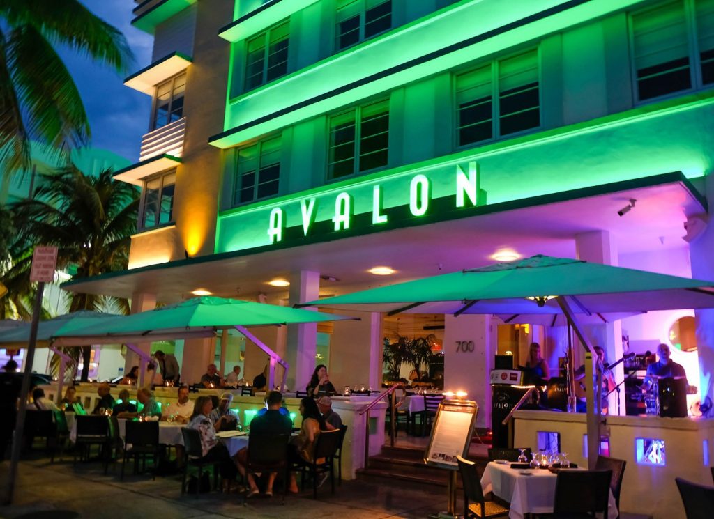 Façade of Art Deco hotel Avalon on Ocean Drive